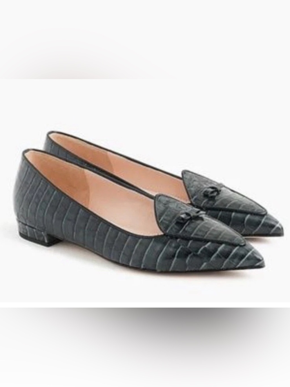 J.CREW Croc Embossed Leather Hunter Green Flat SZ 12- EUC